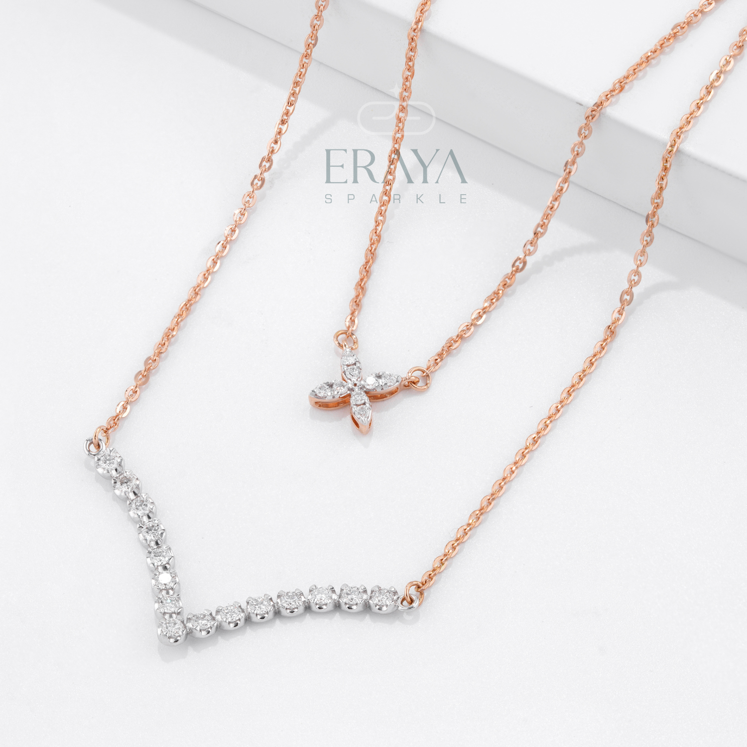 Rose Gold Layered Diamond Necklace — Gift!!.