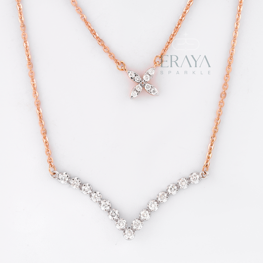 Close-up of floral pendant with round lab-grown diamonds – diamond necklace in rose gold