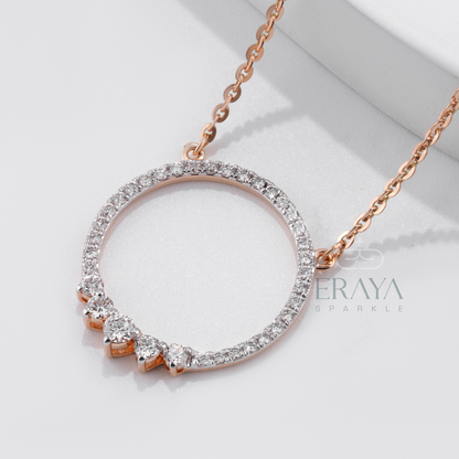 Rose gold open circle pendant necklace with lab-grown diamonds - round diamond necklace