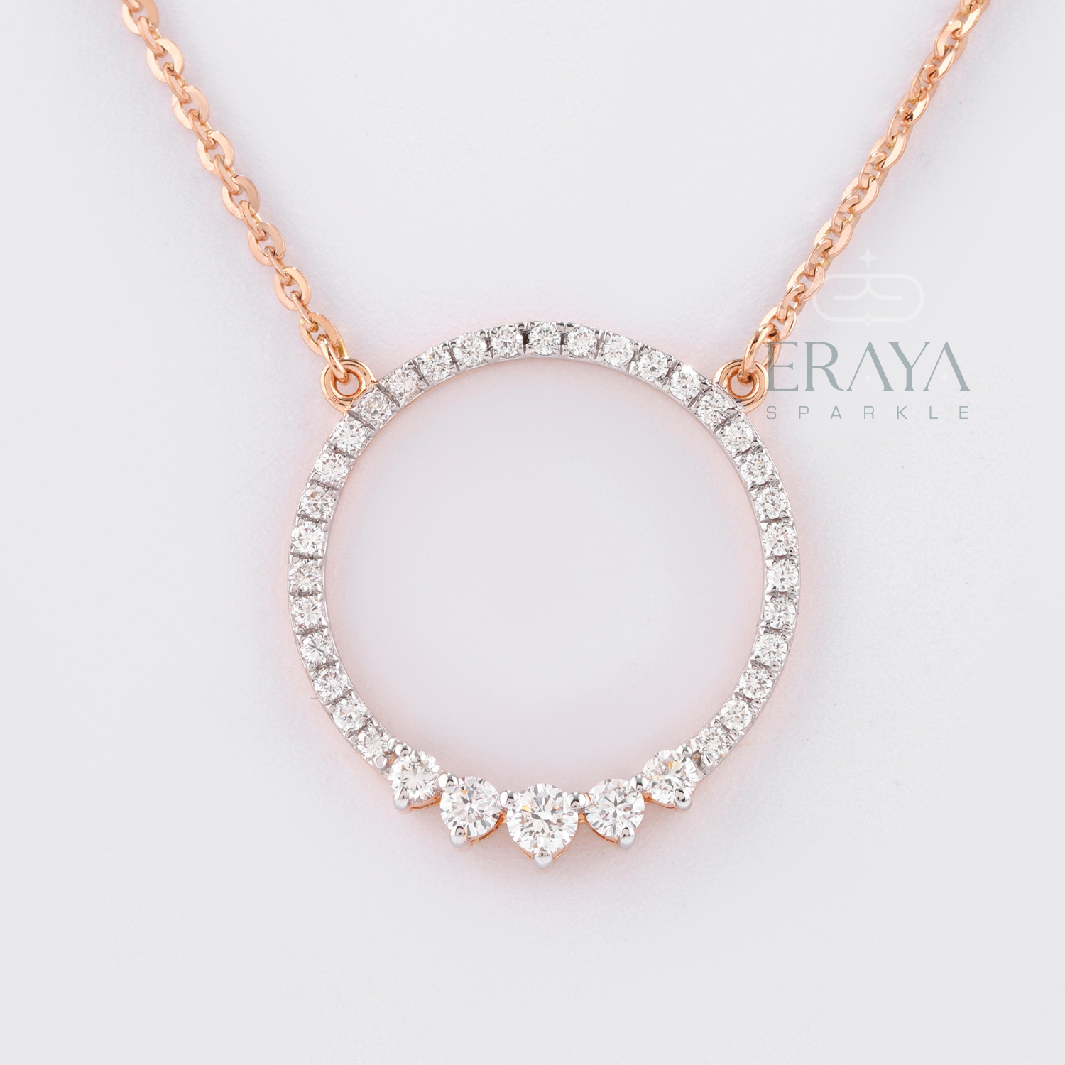 Dainty rose gold circle pendant on 16-inch chain - minimalist eternity necklace