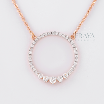 Dainty rose gold circle pendant on 16-inch chain - minimalist eternity necklace