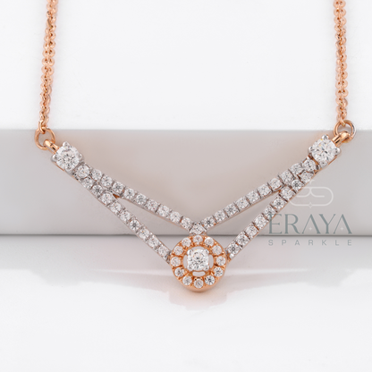 Handcrafted rose gold chevron necklace on 16-inch chain - lab created diamond necklace
