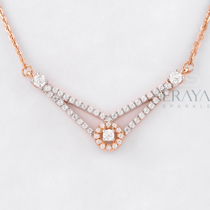 Rose gold chevron diamond necklace with double rows of lab-grown diamonds