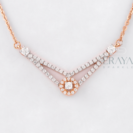 Rose gold chevron diamond necklace with double rows of lab-grown diamonds