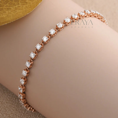 Eraya rose gold floral tennis bracelet close-up — cluster diamonds & high-polish finish