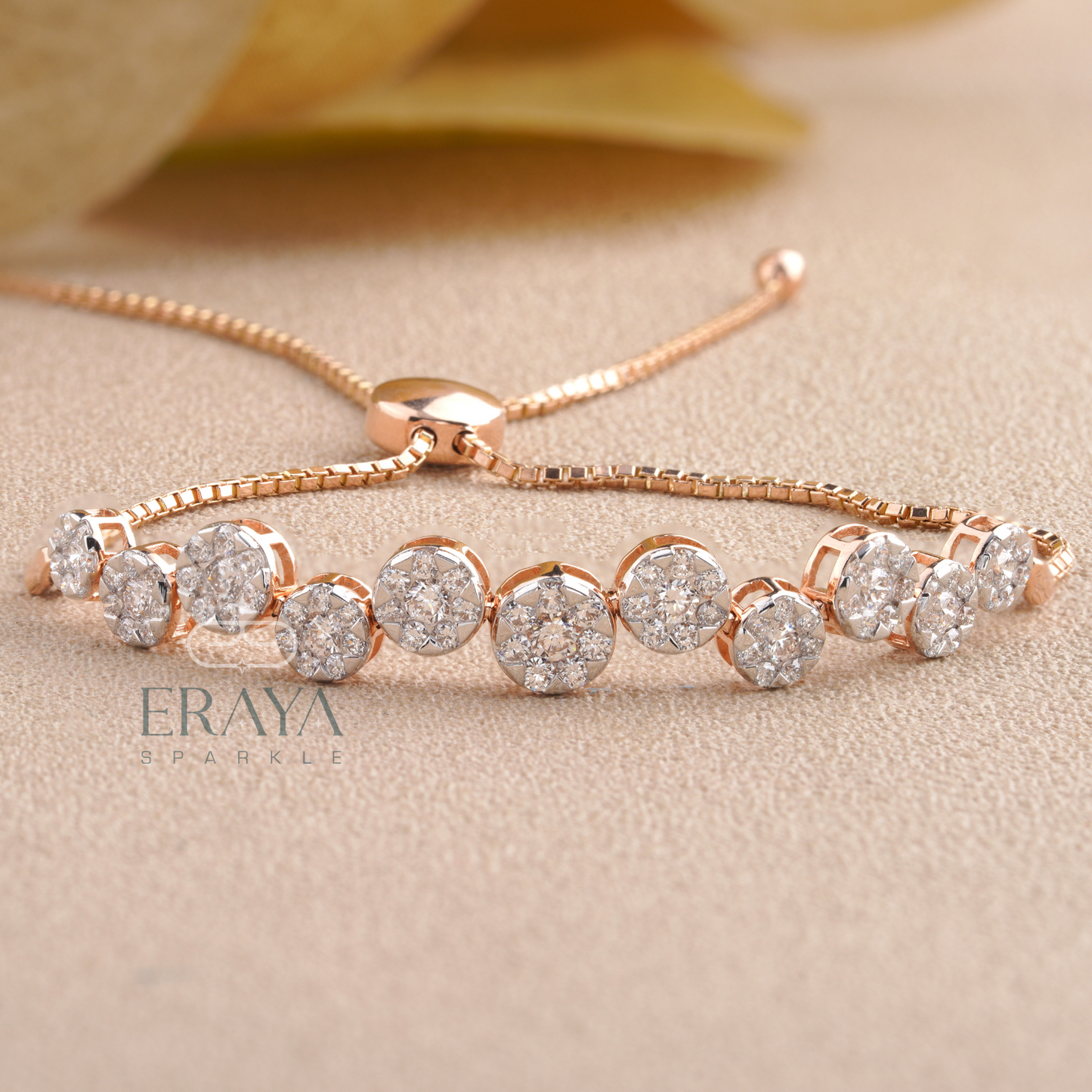 Ethical lab diamond bracelet in rose gold adjustable chain