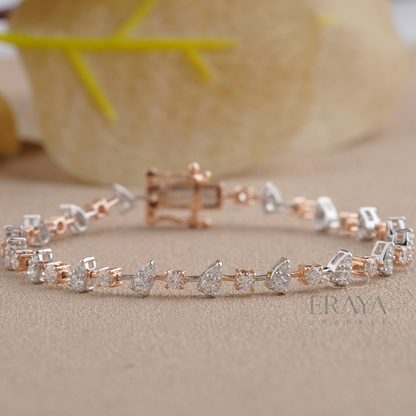 Certified lab diamond jewellery rose gold pear motif bracelet