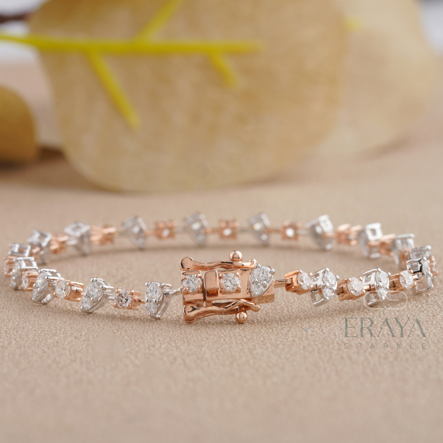 Eraya rose gold diamond tennis bracelet with pear design
