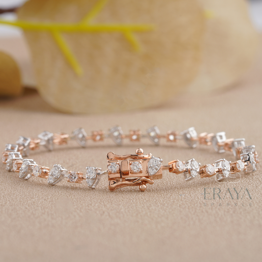 Eraya rose gold diamond tennis bracelet with pear design