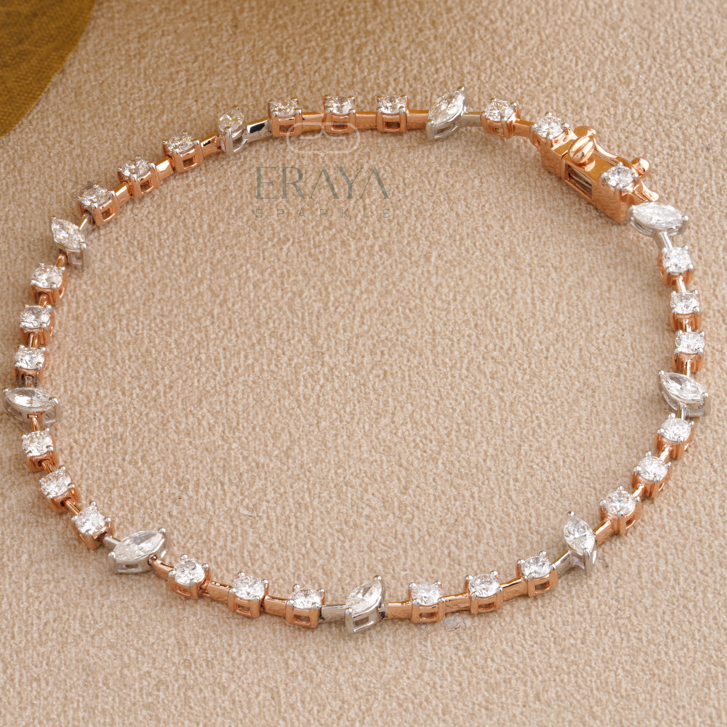 Close-up marquise and round lab grown diamond tennis bracelet