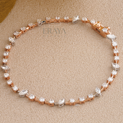 Close-up marquise and round lab grown diamond tennis bracelet