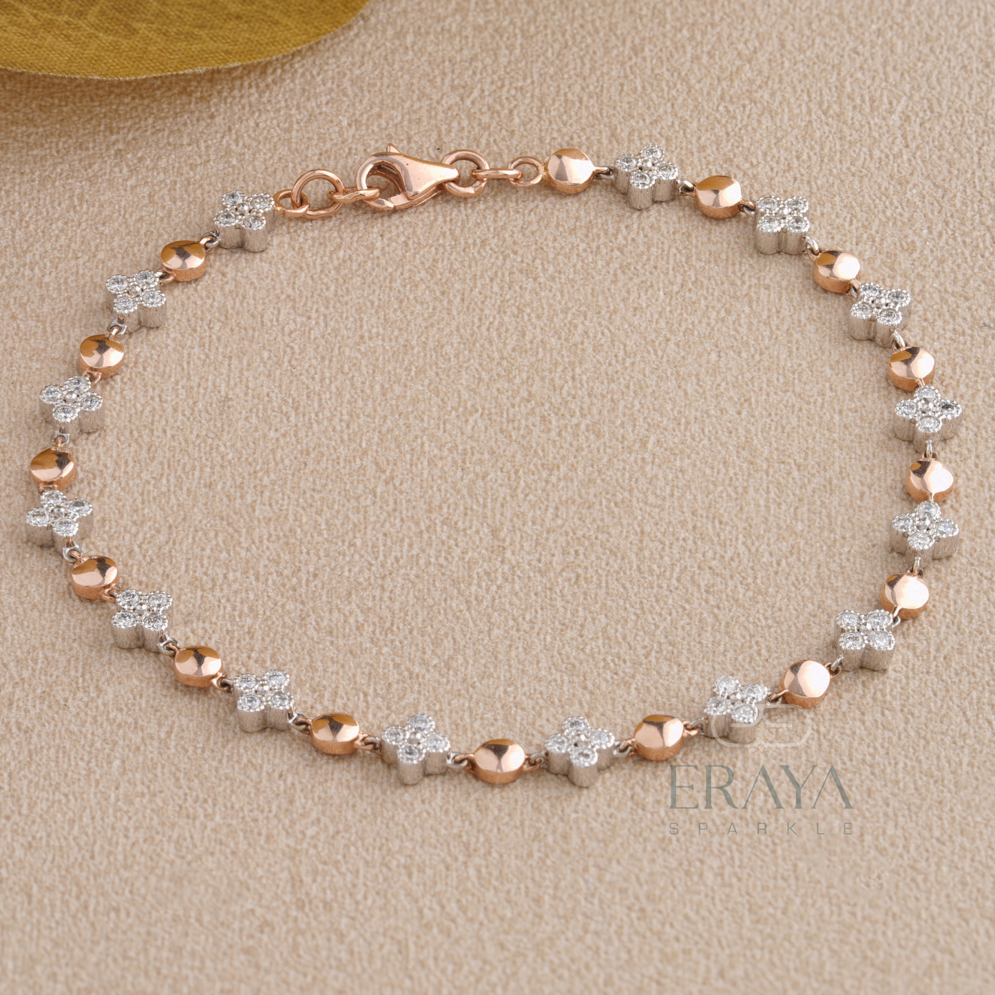 Gold tennis bracelet with floral lab grown diamond clusters