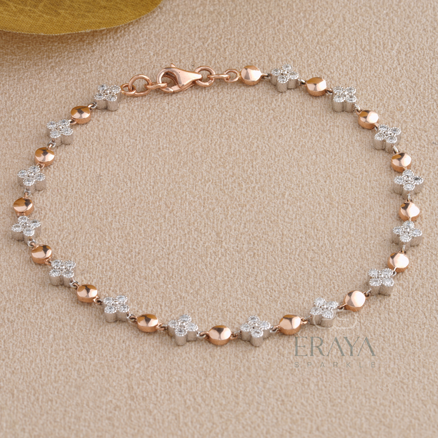 Gold tennis bracelet with floral lab grown diamond clusters