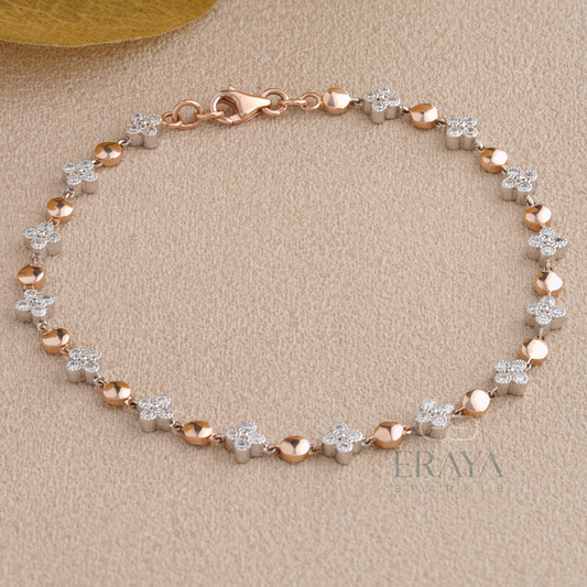 Gold tennis bracelet with floral lab grown diamond clusters