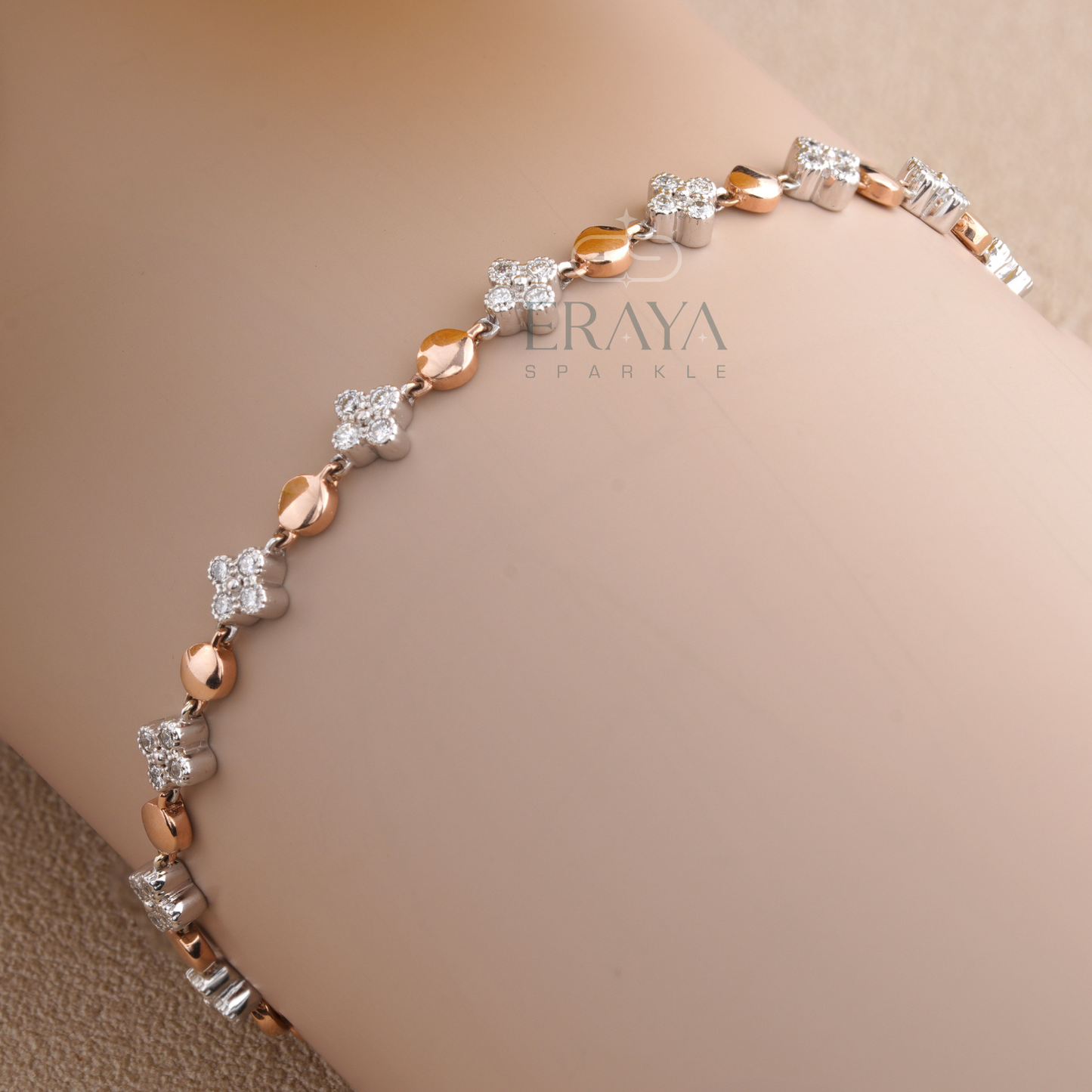 Rose gold lab grown diamond tennis bracelet dainty floral design