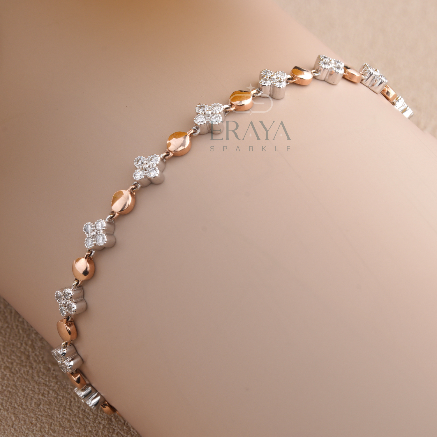 Rose gold lab grown diamond tennis bracelet dainty floral design