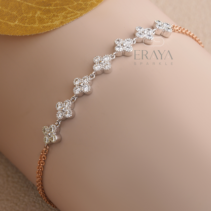 Dainty rose gold floral chain diamond bracelet for women