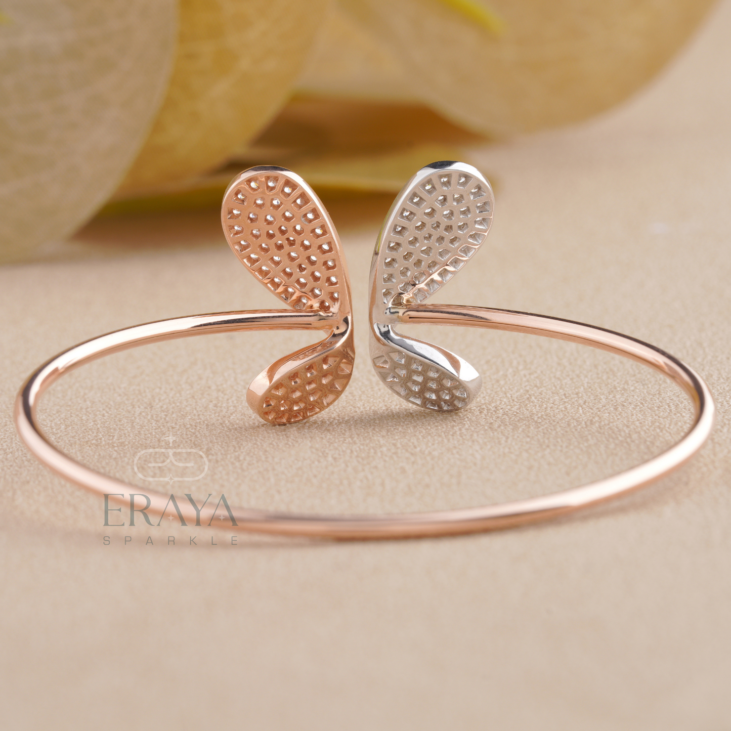 Dainty diamond bracelet for women in rose gold floral butterfly design