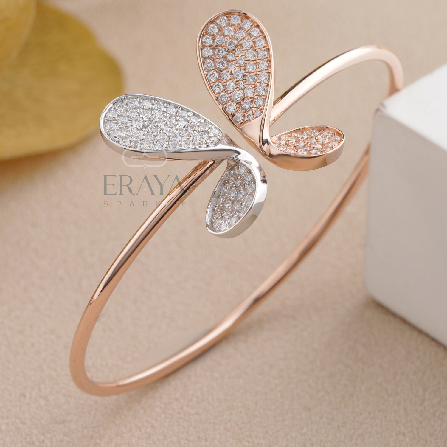 IGI certified lab grown diamond butterfly bangle close-up