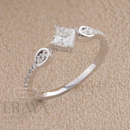 Princess Cut lab grown Diamond Ring – Lab Grown – Custom Engagement Ring – Dainty Gold Ring Gift - erayasparkle