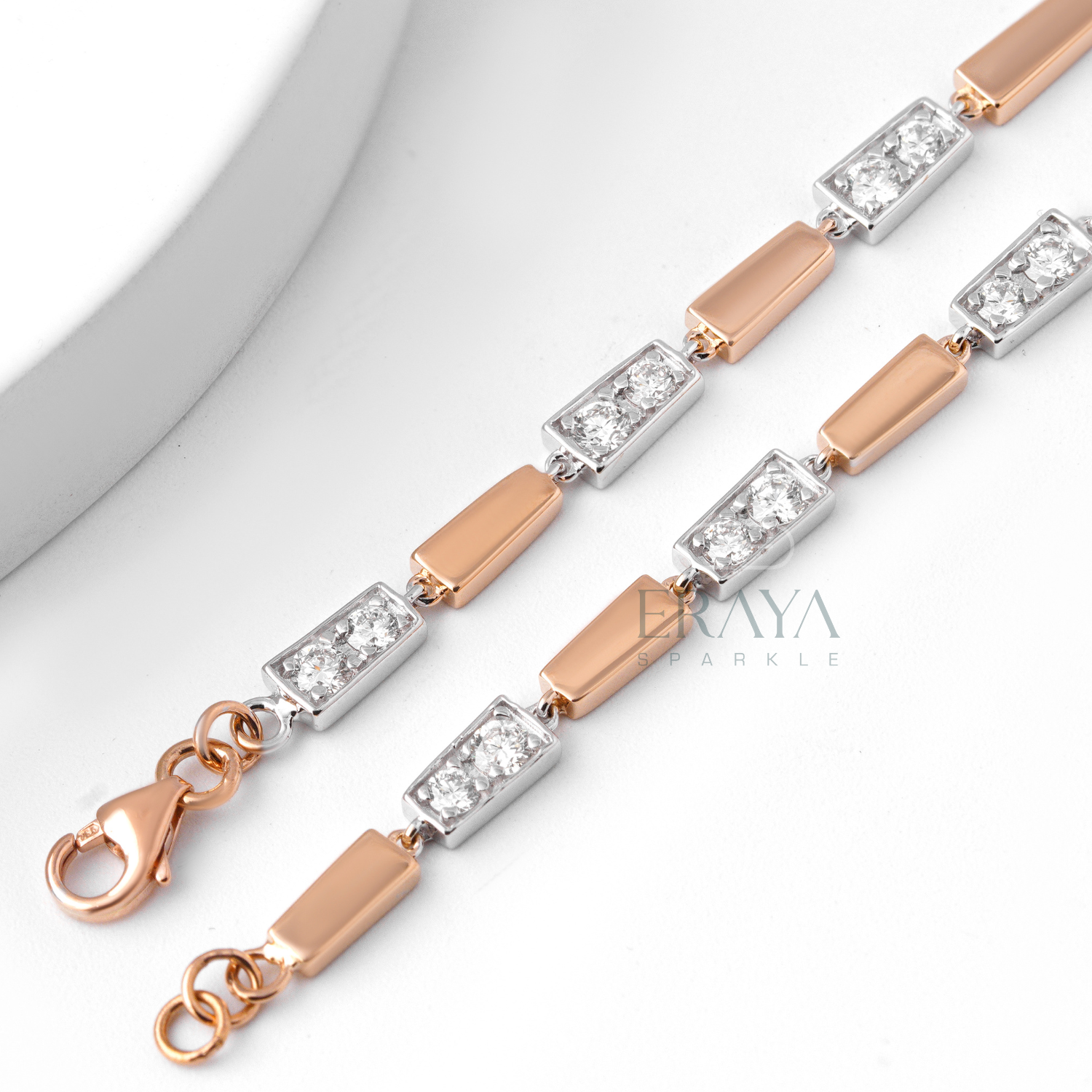 Two-tone diamond tennis bracelet with rose gold and pavé white gold links