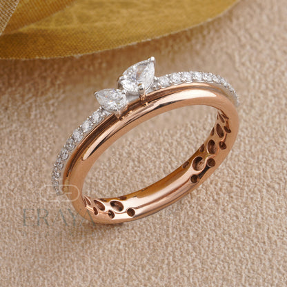 Dual pear-cut lab-grown diamond ring in rose gold — top view