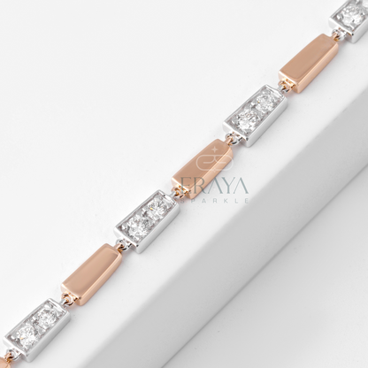Geometric rectangle link diamond tennis bracelet in two-tone gold