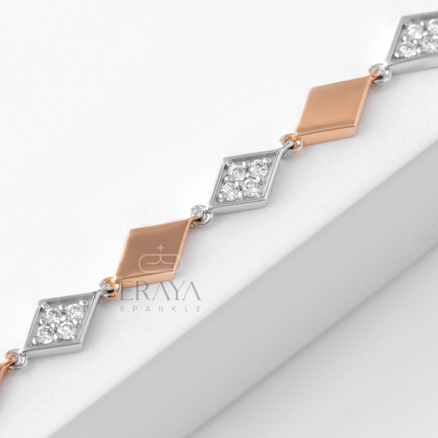 Two-tone geometric bracelet on wrist with lobster clasp – customizable length