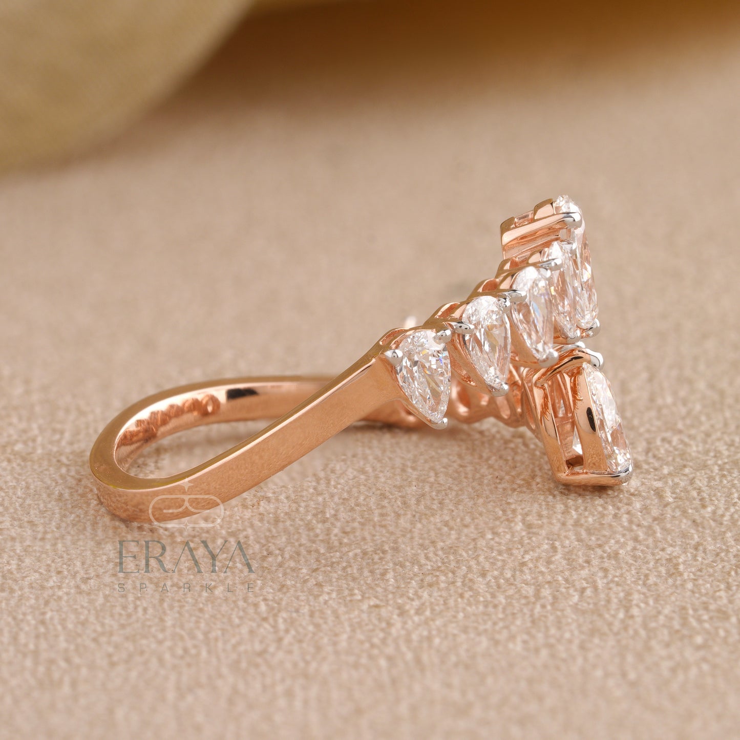 Side view of ERAYA ring showing profile, stone height, and open band detail