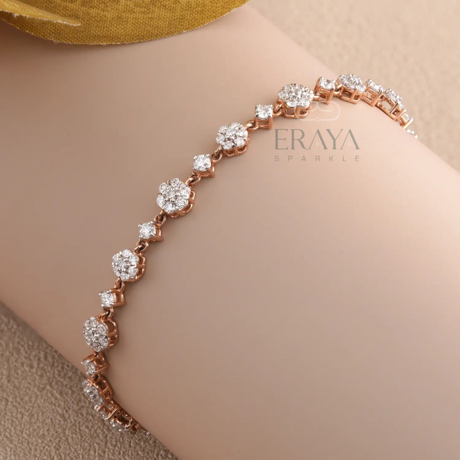 Eraya vintage floral lab grown diamond bracelet in rose gold - front view