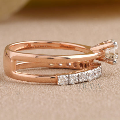 Side view of ERAYA solitaire ring showing profile, setting height, and side diamond placement