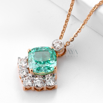 Green 8mm cushion cut pendant with lab-grown diamond accents - Cushin Cut diamond pendant