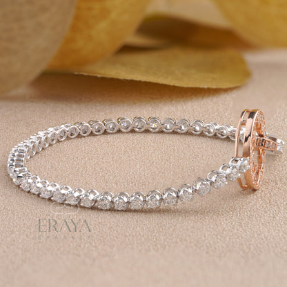 Dual-tone rose and white gold butterfly charm diamond bracelet