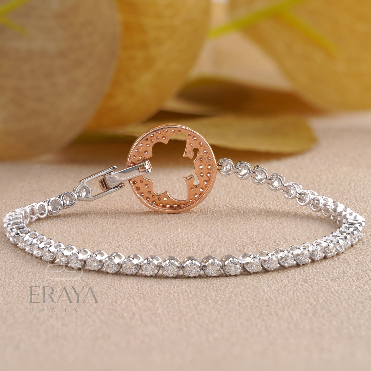 Close-up of pavé-set lab-grown diamonds on butterfly bracelet