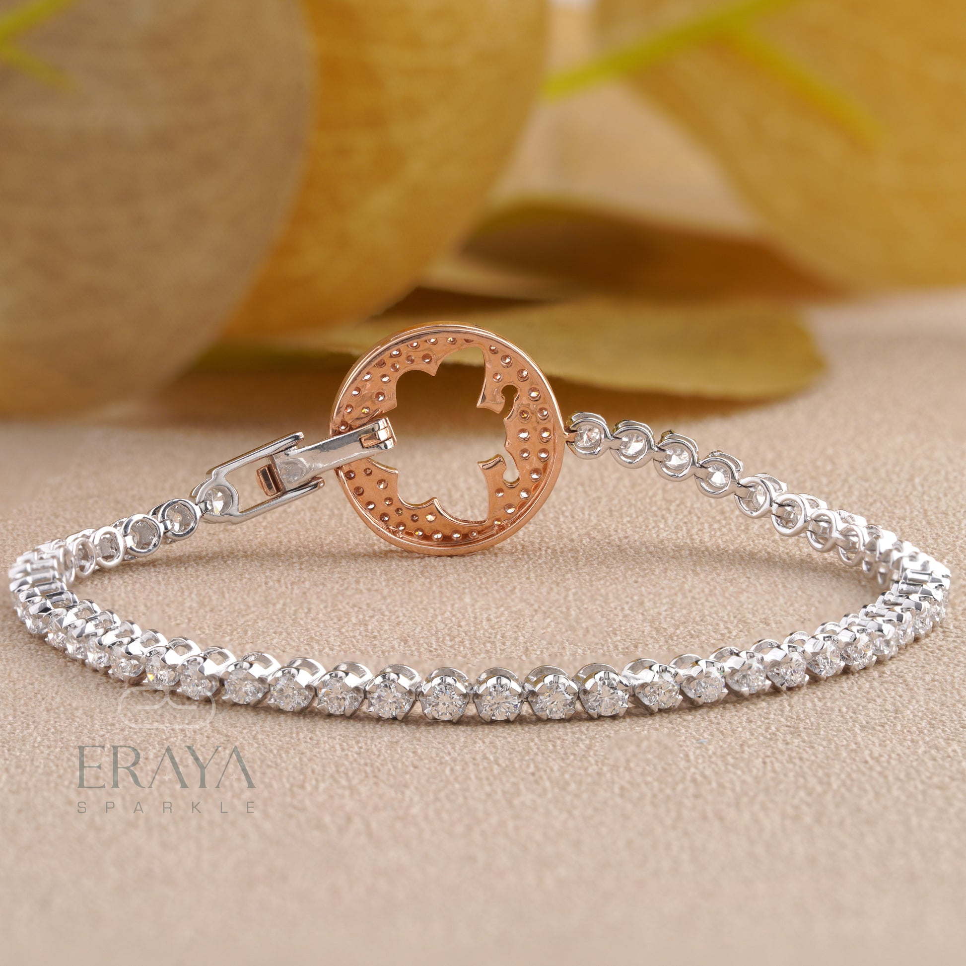 Close-up of pavé-set lab-grown diamonds on butterfly bracelet