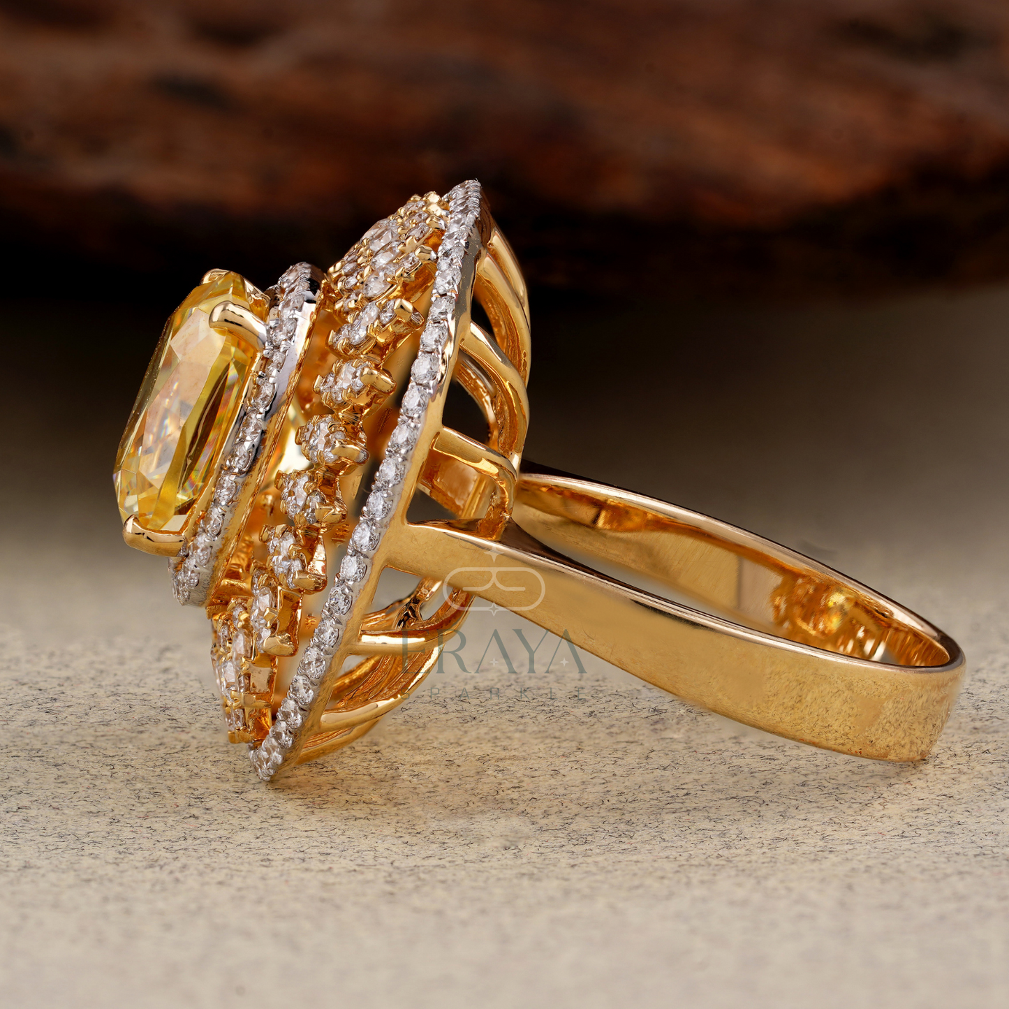 Side profile showing halo height, gallery detail, and band thickness