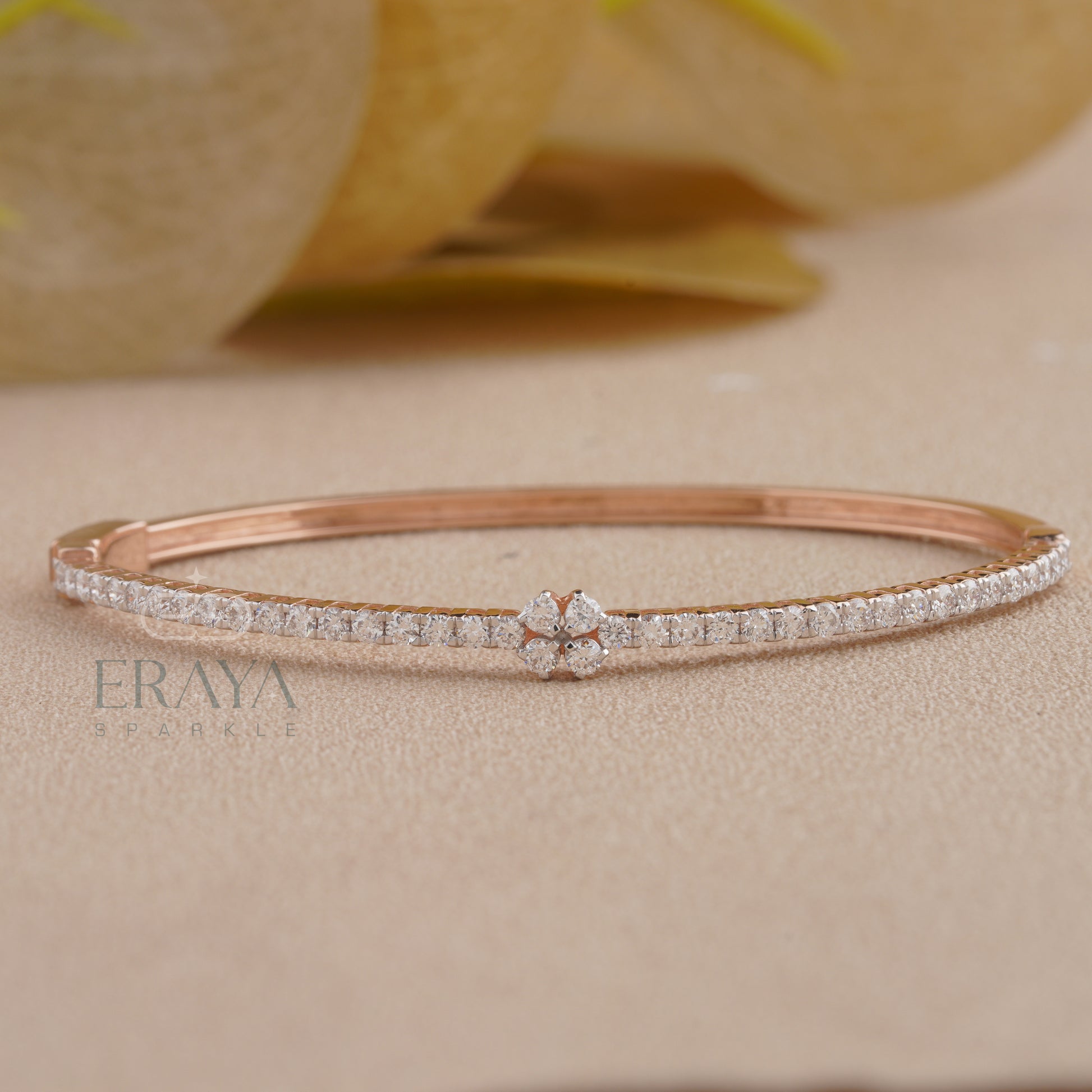 Eraya jewelry box with rose gold floral diamond bracelet