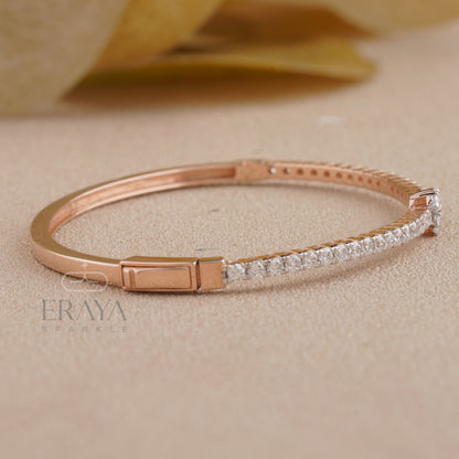 Eraya rose gold floral tennis bracelet close-up of diamond cluster
