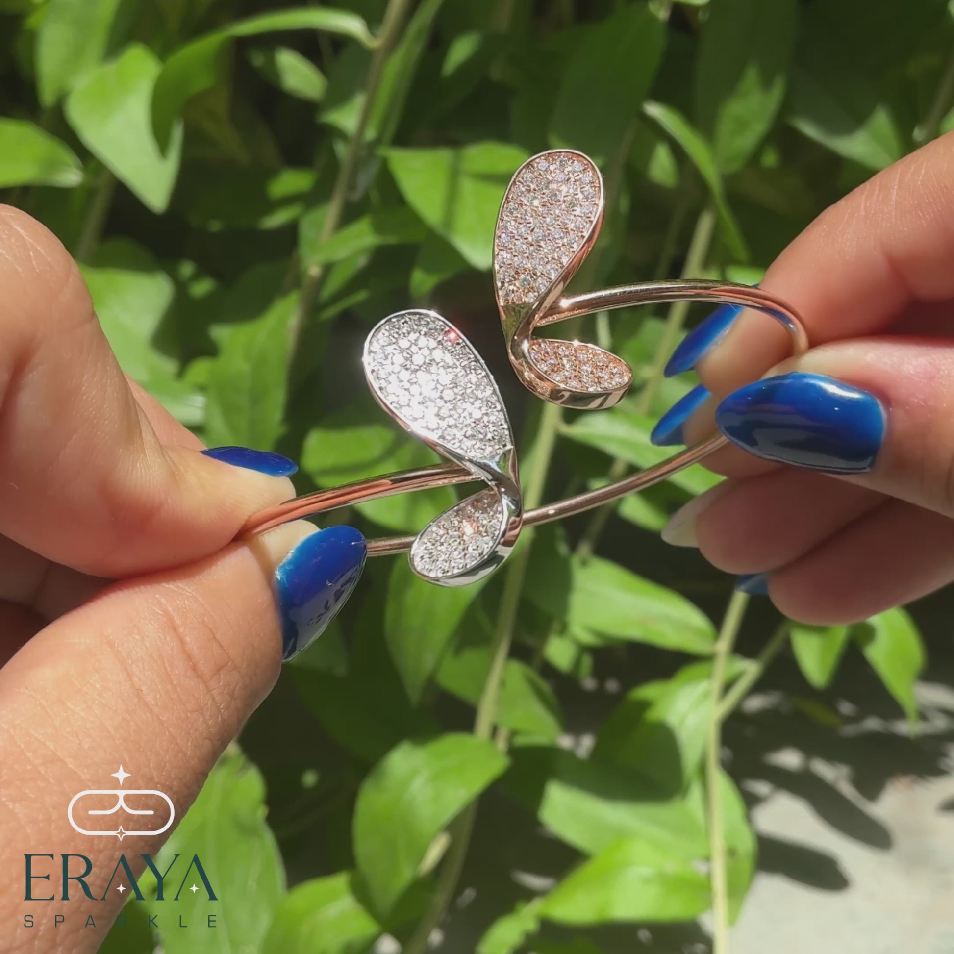 360° video of rose gold butterfly bracelet with lab grown diamonds