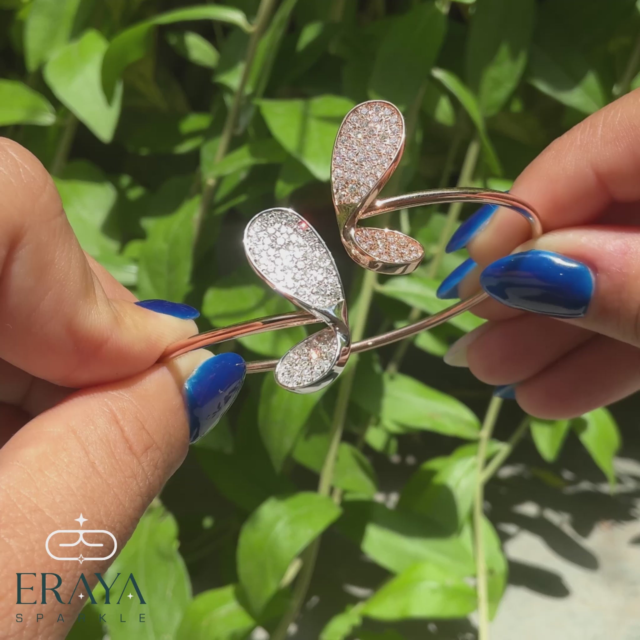 360° video of rose gold butterfly bracelet with lab grown diamonds