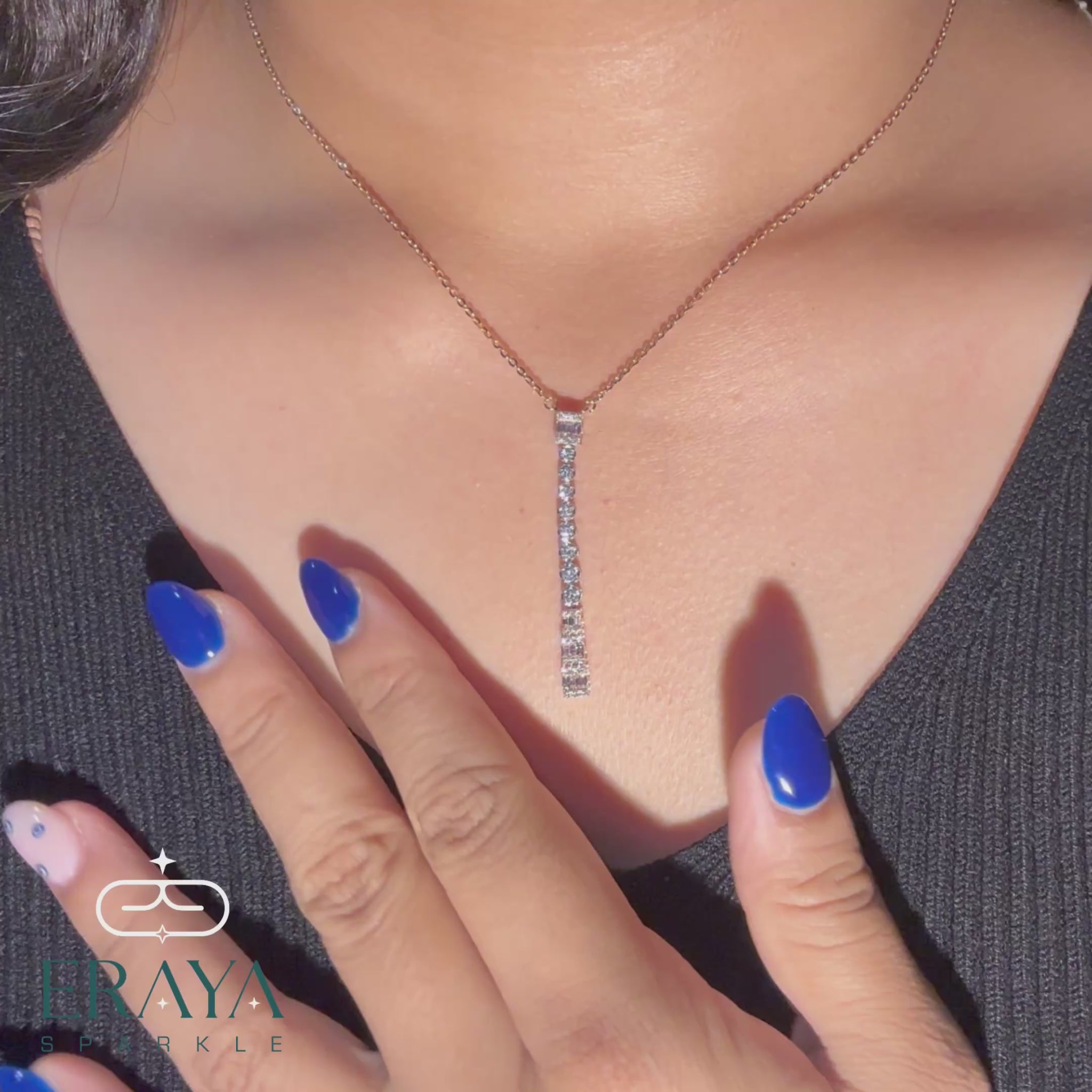 Luxury gift packaging with vertical diamond bar necklace – elegant lab grown diamond jewelry