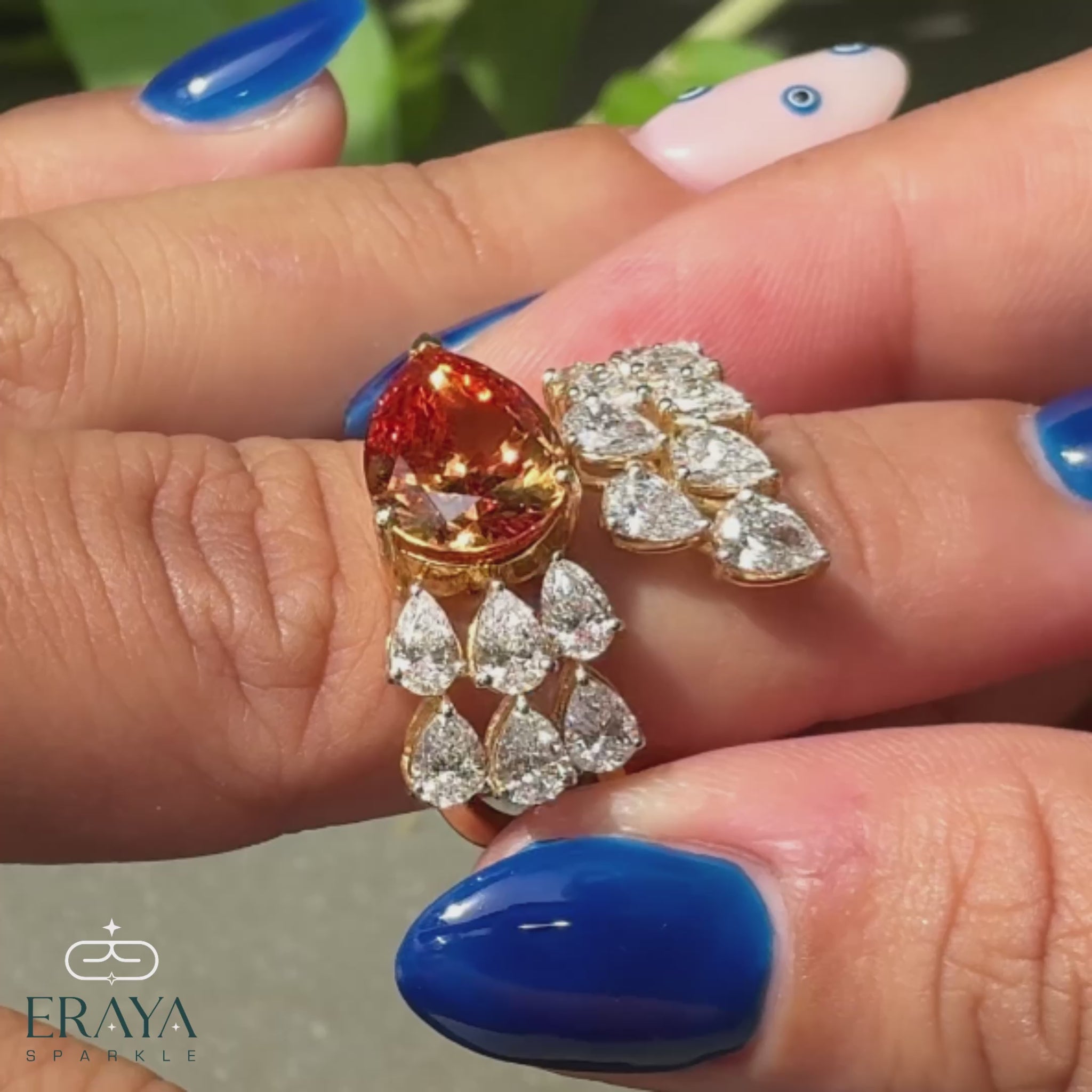 Luxury gold statement ring with lab-grown diamonds