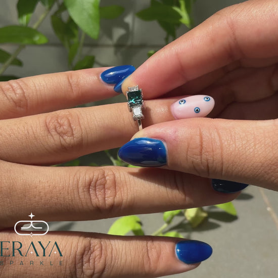 Blue gemstone engagement ring with ethical lab-grown diamonds