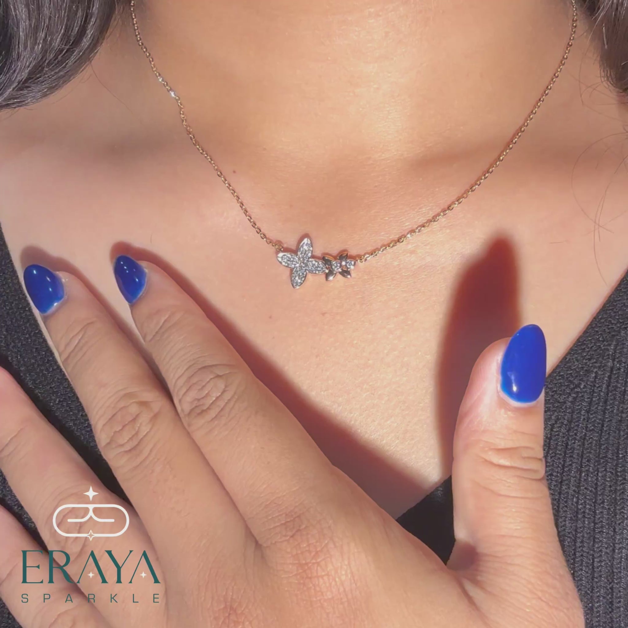 360° video of rose gold floral diamond pendant showing round lab-grown diamonds