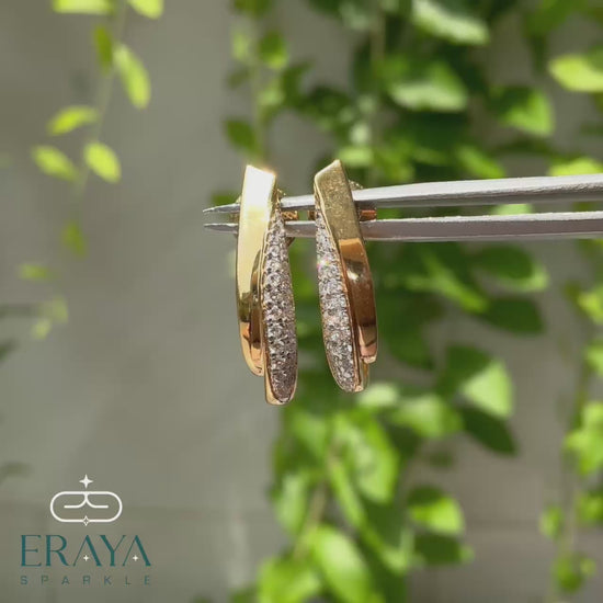 curved-lab-grown-diamond-gold-earrings-model-wearing-360