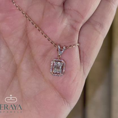 Hands-on view video showing cluster diamond pendant from all sides - 14K rose gold lab grown diamond pendant