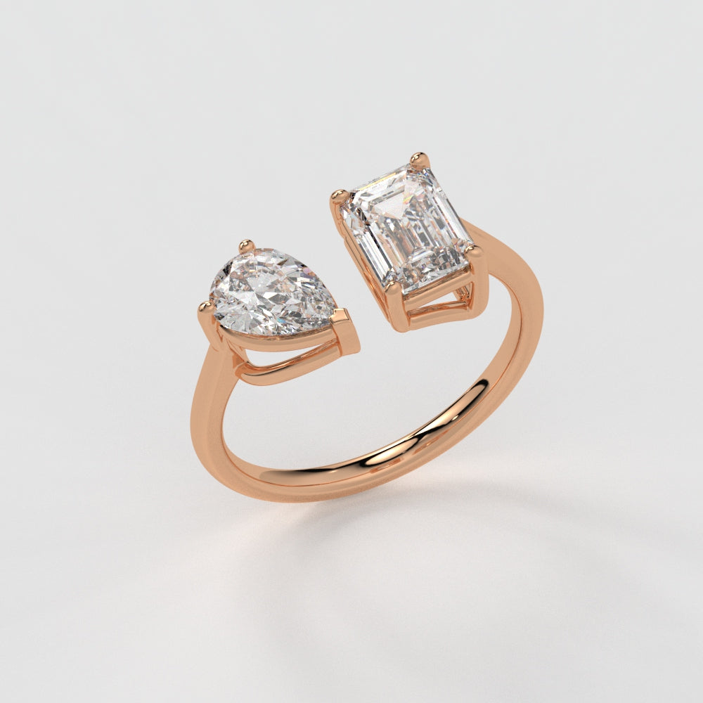 Emerald & Pear Ring – Lab-Grown Diamond Ring - erayasparkle